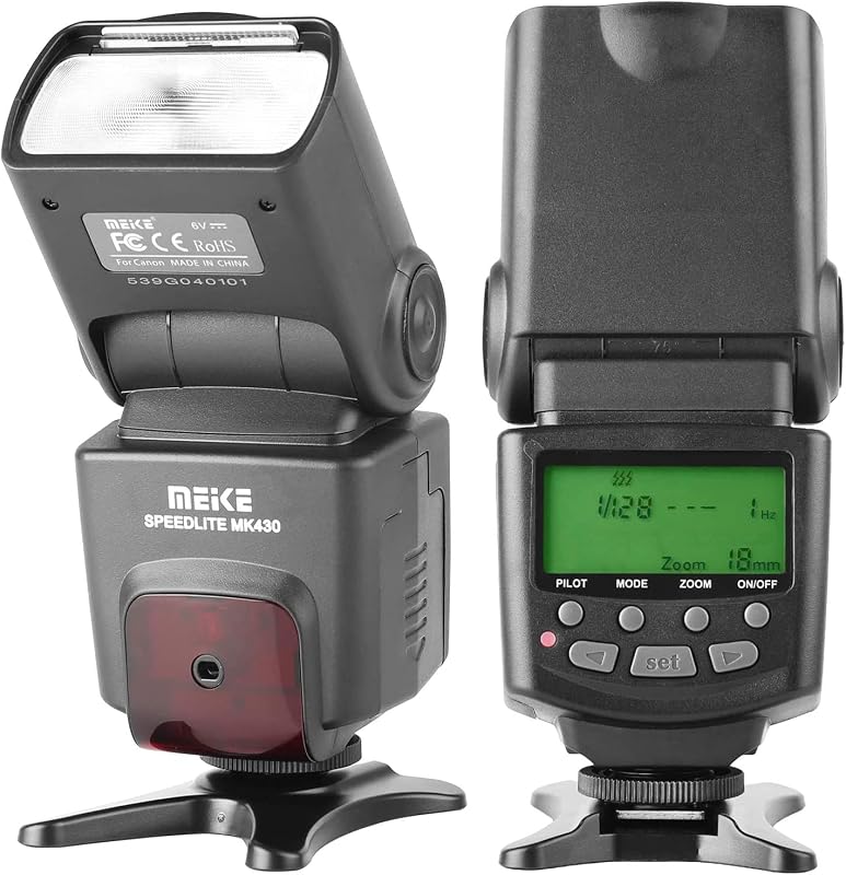 Flash de cámara Speedlite MK430C E-TTL con pantalla LCD para cámara Canon | Para 70D 77D 80D Rebel T7i T6i T6s T6 T5i T5 T4i T3i SL2 y otras cámaras EOS DSLR con zapata estándar