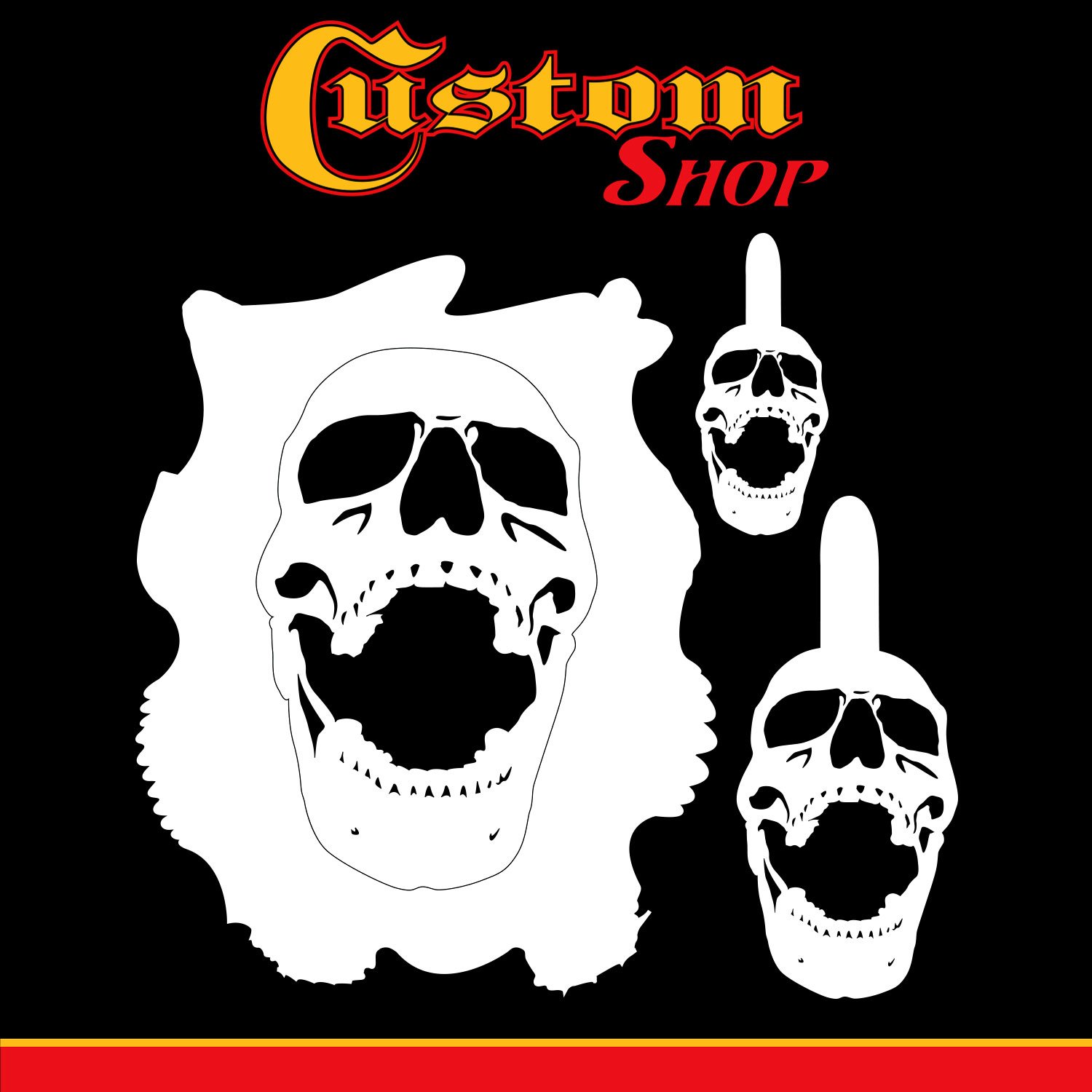 Custom Shop Airbrush Stencil Skull Design Set #8 (3 Different Scale Sizes) - 3 Laser Cut Reusable Templates - Auto, Motorcycle Graphic Art