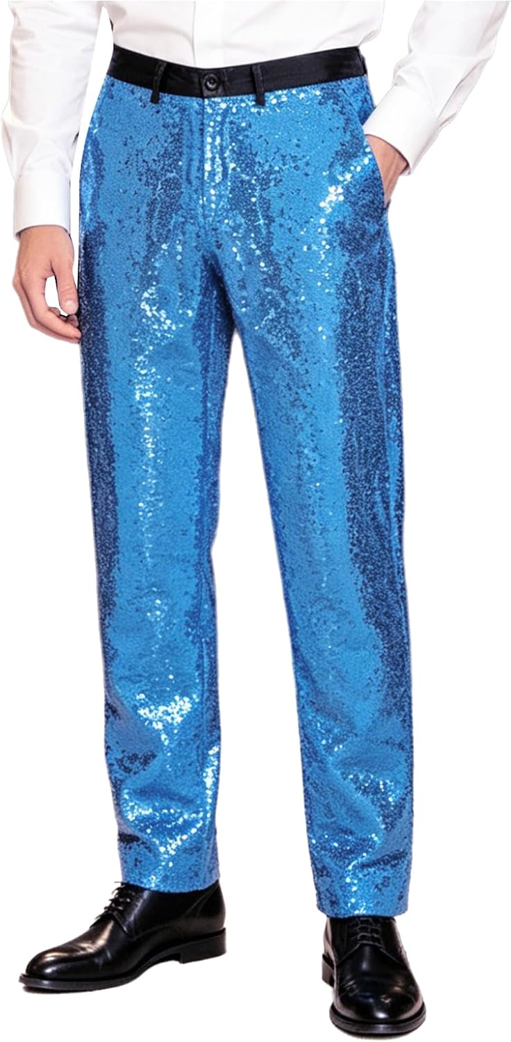 Sequins Pants for Men's Party Disco Shiny Sparkly Straight Leg Trousers Bottoms