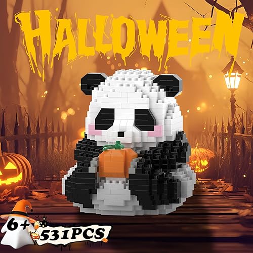 Miniatura 5 de MJDDJA Mini bloques de construcción panda de calabaza de Halloween, juegos de bloques de construcción de Halloween para niños de 6, 7, 8, 9+, juegos