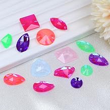Sew On Glass Rhinestone,75Pcs Mix Shape Mix Color Sew On Crystal Flatback Sewing Gems with Holes for Clothes Shoes Dress Costume Garment DIY Crafts,Fluorescent