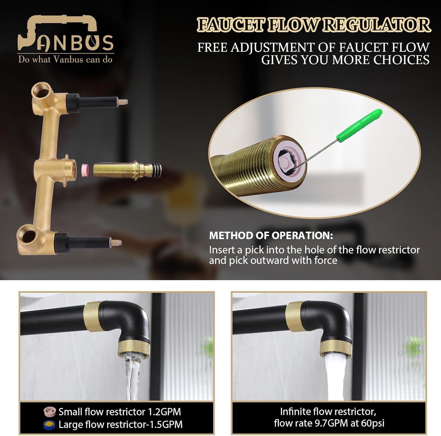 Wall-Mounted Tub Filler Black Gold Bathroom Tub Faucet High Flow with Two Handles Solid Brass, Long Spout Reach, Supported extendable and rotatable