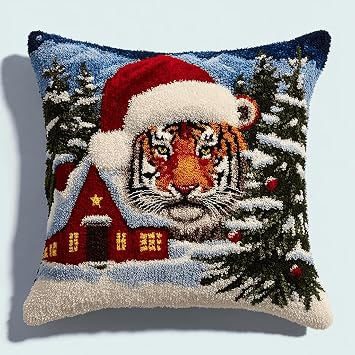 Amcdjkery Christmas Latch Hook Rug Pillow Kit | DIY Punch Needle Style Holiday Decor 43x43 cm, Festive Throw Pillow Craft Set for Adults & Teens, Easy Quick Project-10