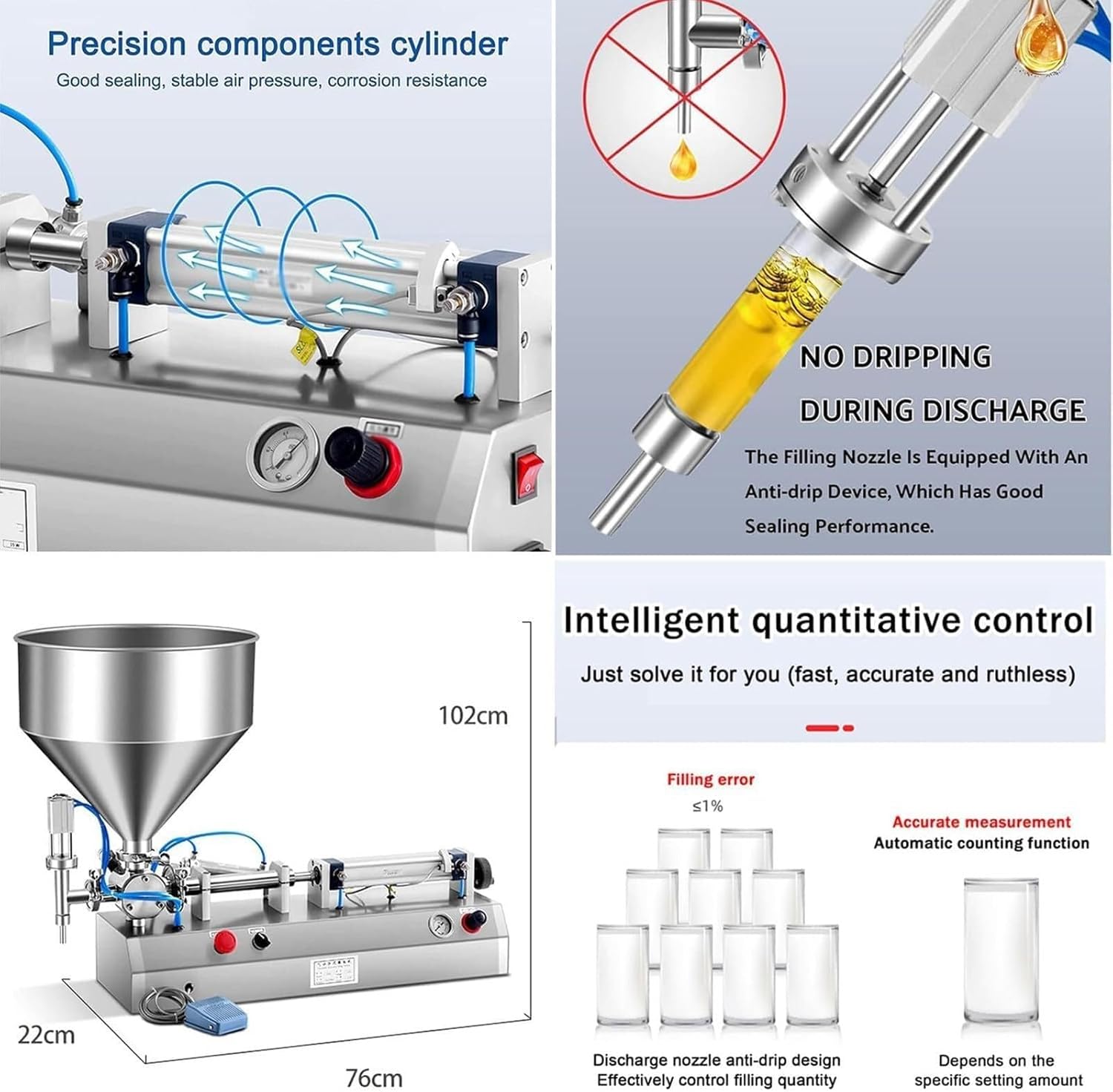 Liquid Filling Machine, Stainless Steel Semi-Automatic Liquid Filler Machine, Filling Range 5-40ml, for Drink Water, Juices, Milks, Alcohol