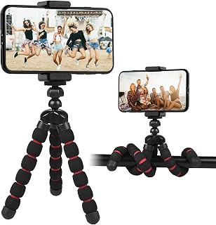 MOJOGEAR Flexible Mini Tripod with Foam Rubber Base - Up to 17 cm High - Including Mobile Phone Holder Suitable for Smartphones Up to 8.5 cm Width - Black/Red