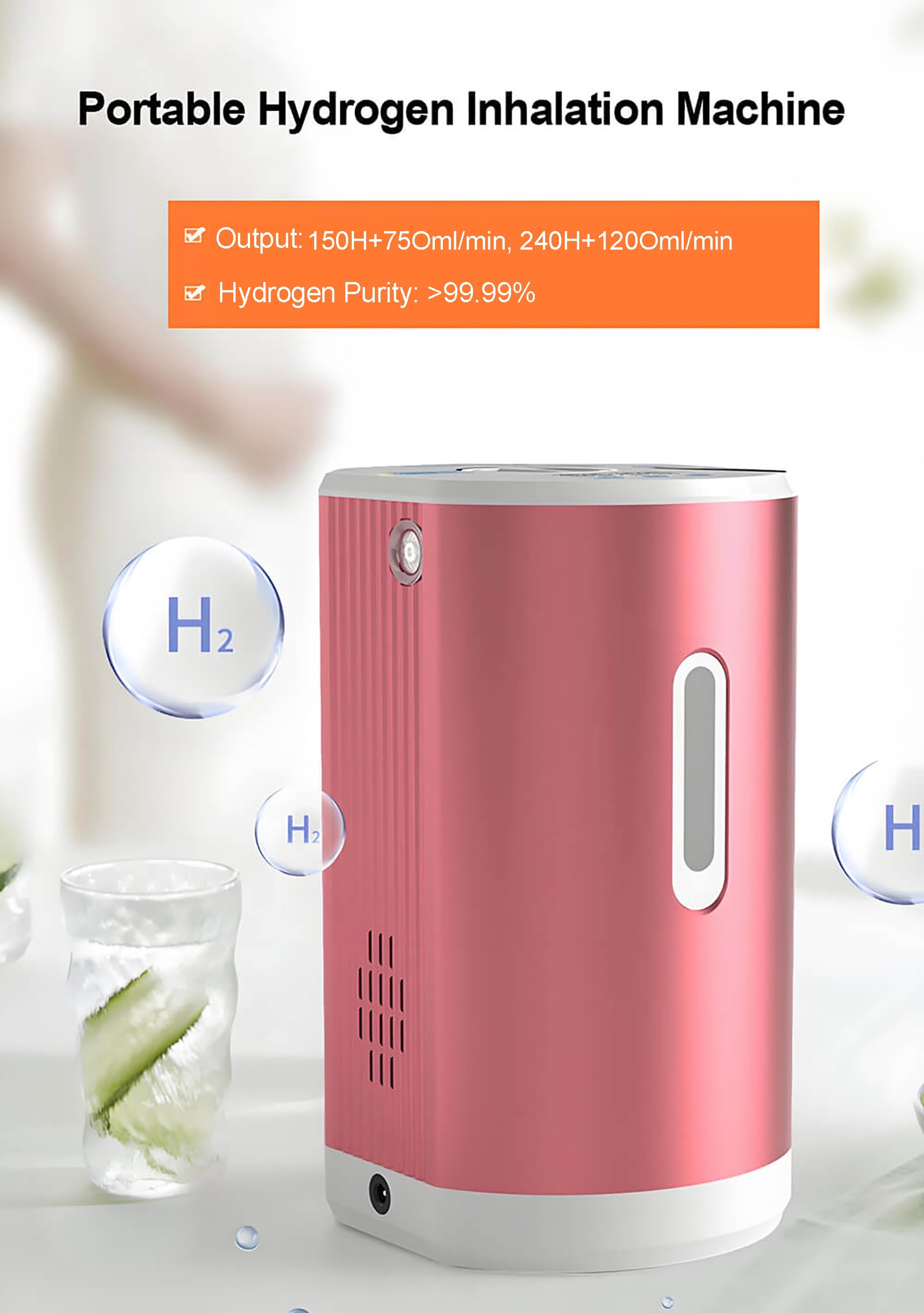 Urządzenie do inhalacji wodorem, inhalator H2 z podwójnym wyjściem i separacją H-O, wysoka czystość 99,99%, terapia wodorem donosowym, jonizator w technologii PEM, generator gazu brunatnego