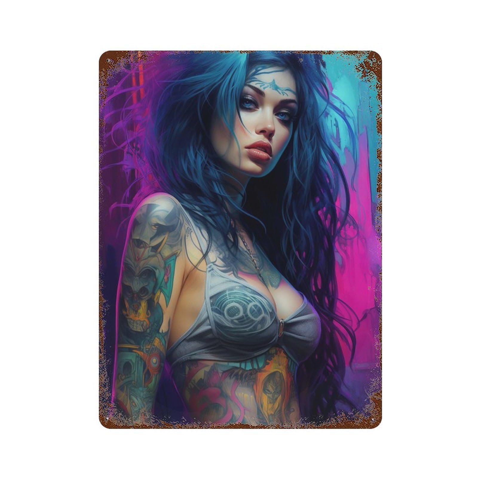 Beautiful Girl Rustic Tin Plaque 15.7"x11.8", Industrial Home Decor for Pub, Kitchen And Man Cave Decor