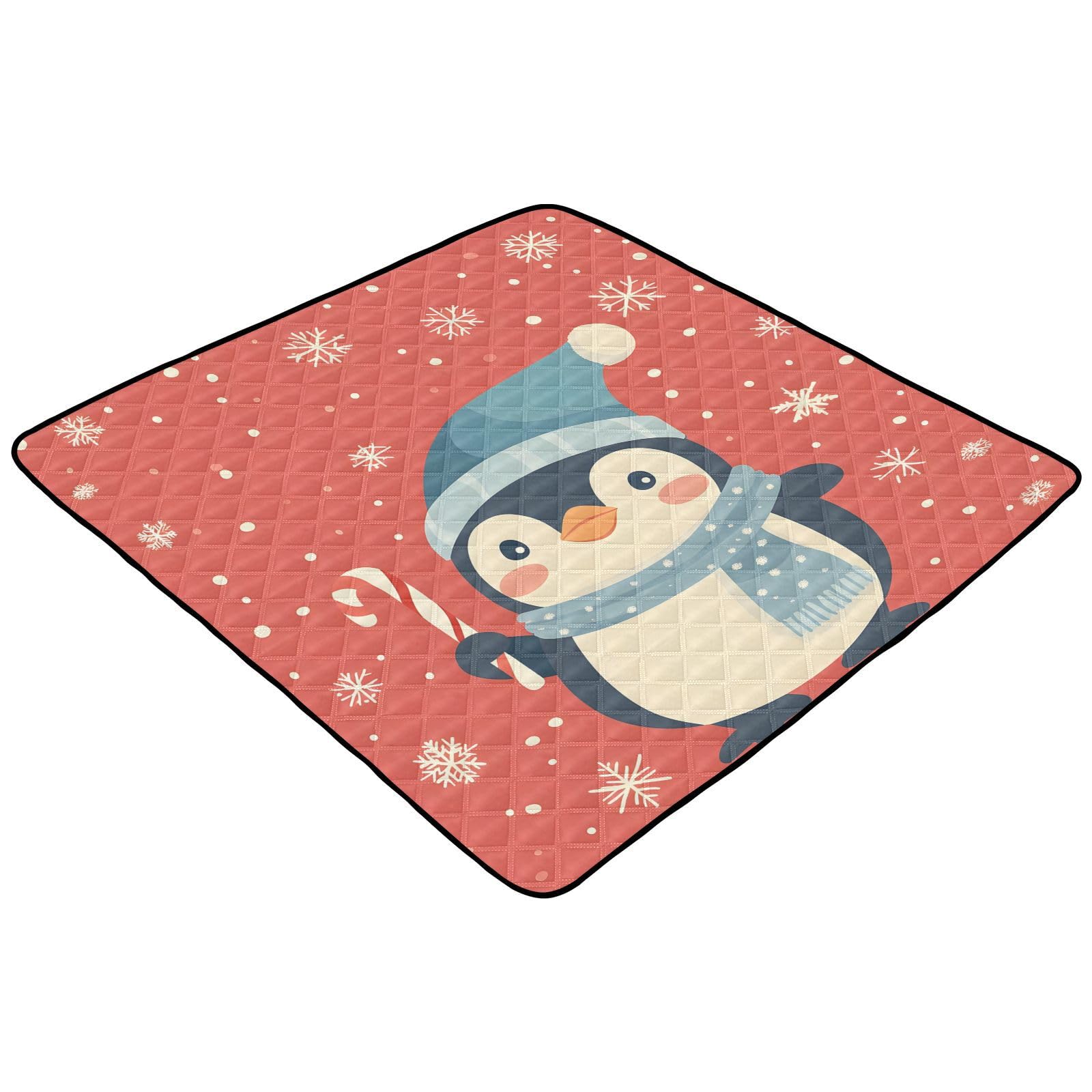 BOESI Cute Penguin and Snowflake Pattern Baby Play Mat, 50“ X 50” Washable Folding Crawling Mat, Baby Floor Mat, Soft, Thick, Non-Slip