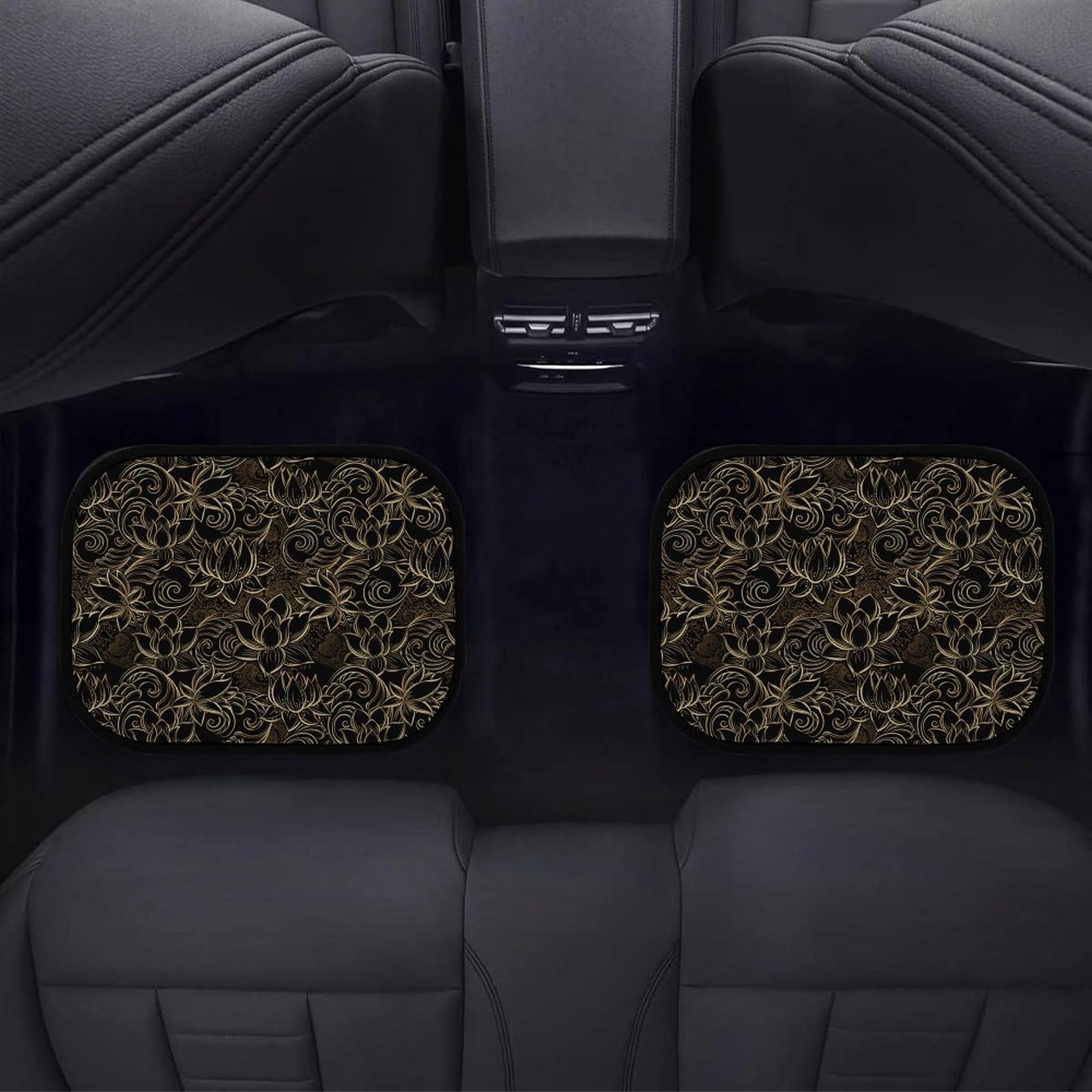 Amazon.co.jp: カーフロアマット 和風 和柄 花柄 蓮 金色 ブラック 車