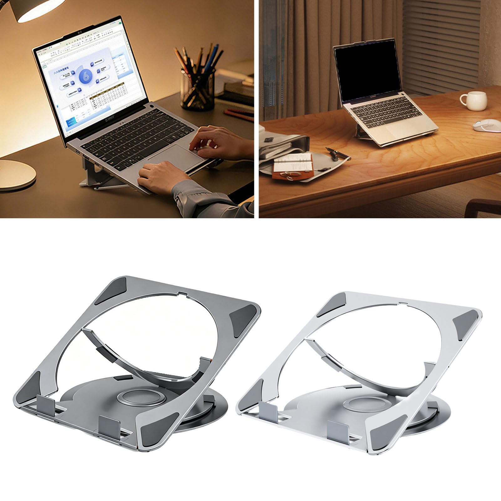 Supporto per Laptop Sottile e Pieghevole in Alluminio per Notebook da 13 a 17 Pollici con 5 Supporti per Laptop ergonomici Regolabili e con Rotazione a 360°