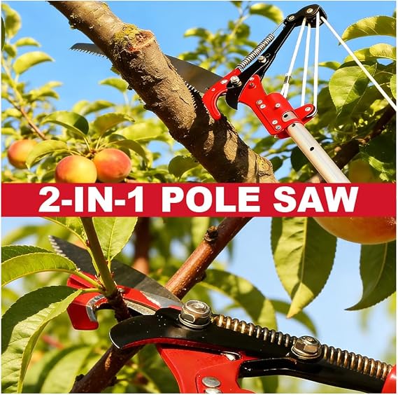 Tree Loppers Long Reach Telescopic, 4.2M Aluminium Relescopic Tree Loppers, 2 in 1 Telescopic Lopper with Extendable Handle and 35CM Saw, Pruner Cutters for Yard Garden Patios Branches