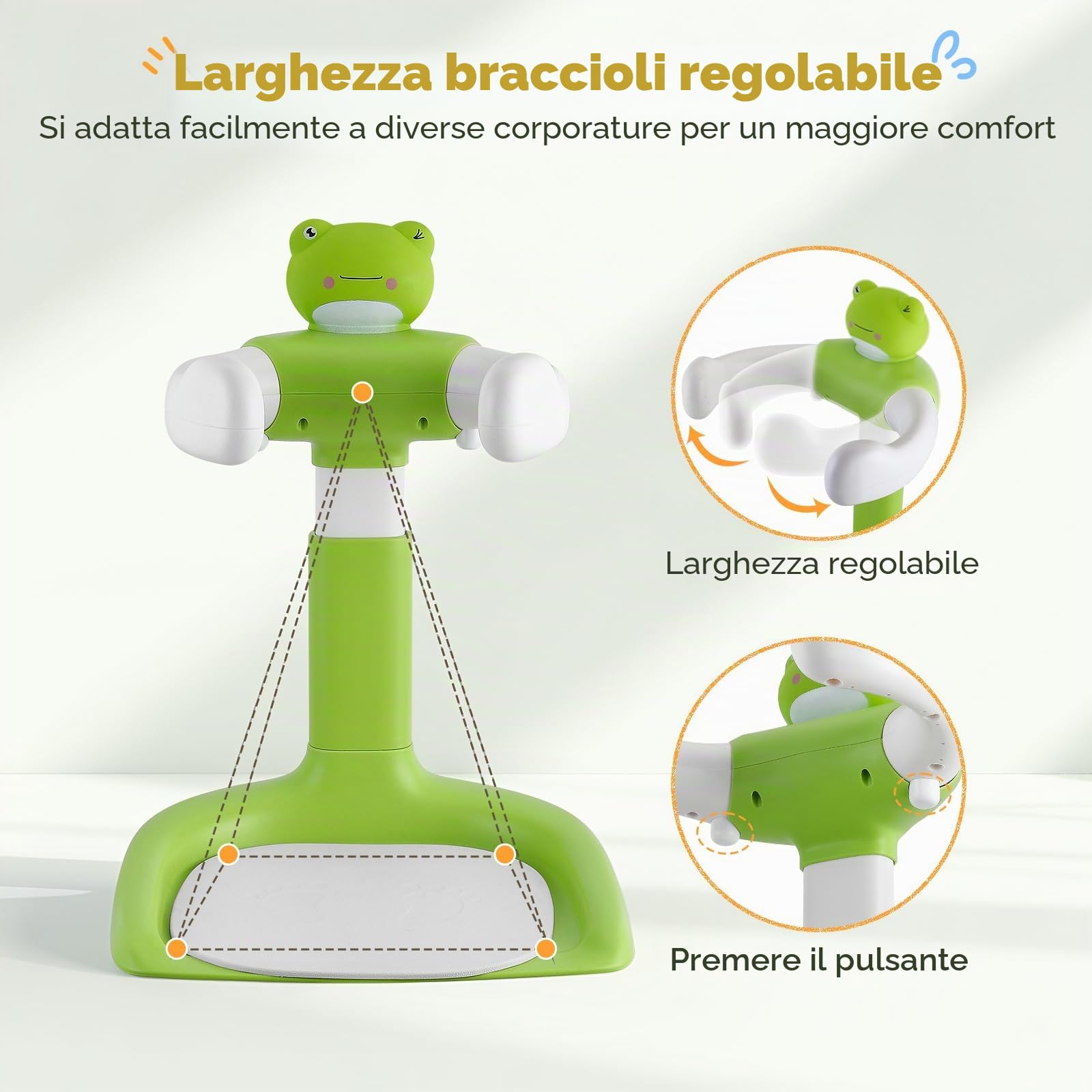Supporto Doccia Bambini in Piedi, Supporto per Doccia Bambini Regolabile con Sedile e Base Antiscivol, Supporti per Vasca da Bagno per Bambini, Supporti Doccia Bambini dai 6 ai 36 Mesi (Rana)