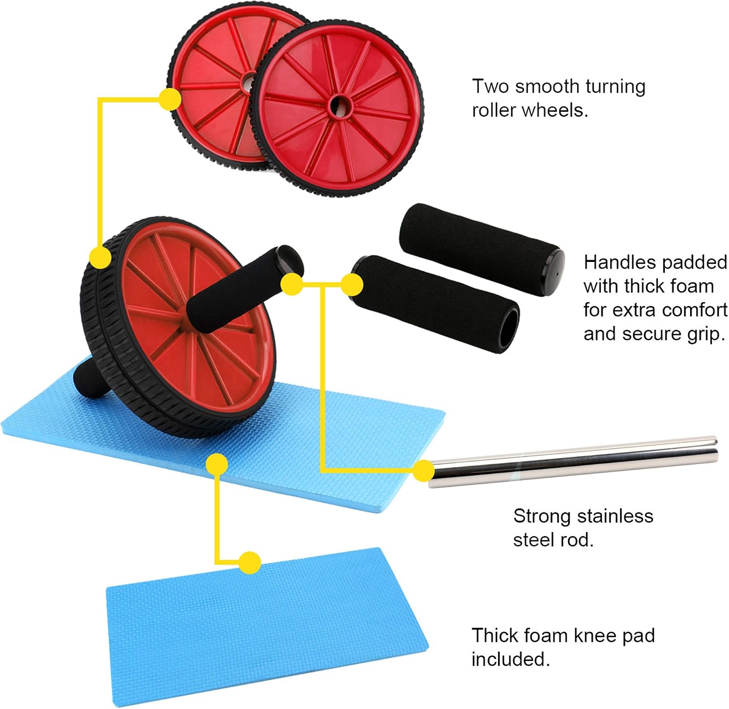 REEHUT Ab Wheels, Abs Roller Wheel for Core Exercise with Dual Wheels and Comfy Foam Handles - Easy Assembly, Great for Abdominal Workout with Knee Pad (Blue)