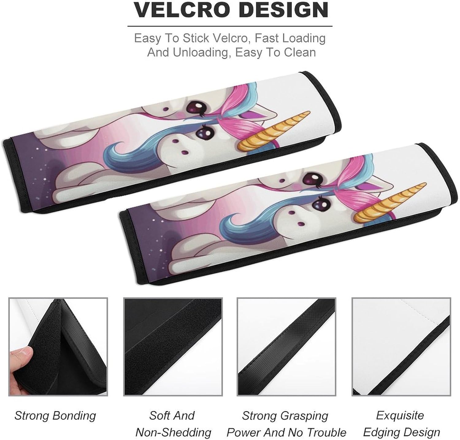 2 PCS Super Soft Car Seat Belt Pad, Cute Cute Unicorns Printed Waterproof Sweat-Absorbing Seat Belt Covers Backpack Shoulder Pad for All Car Seats Baby Strollers
