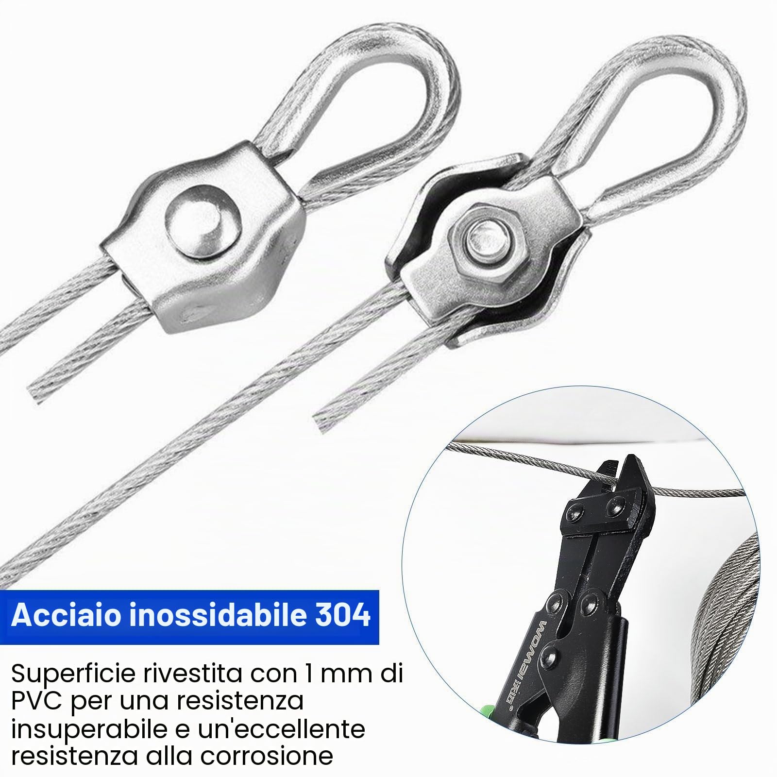 Cavo Acciaio 3mm per Tende, Filo Acciaio Inox, Fili Stendibiancheria Esterno, Completo di 30 Metri Cavetto Acciaio, Fili Stendibiancheria Esterno, per Luci a Stringa e Corde per Tende Sospese