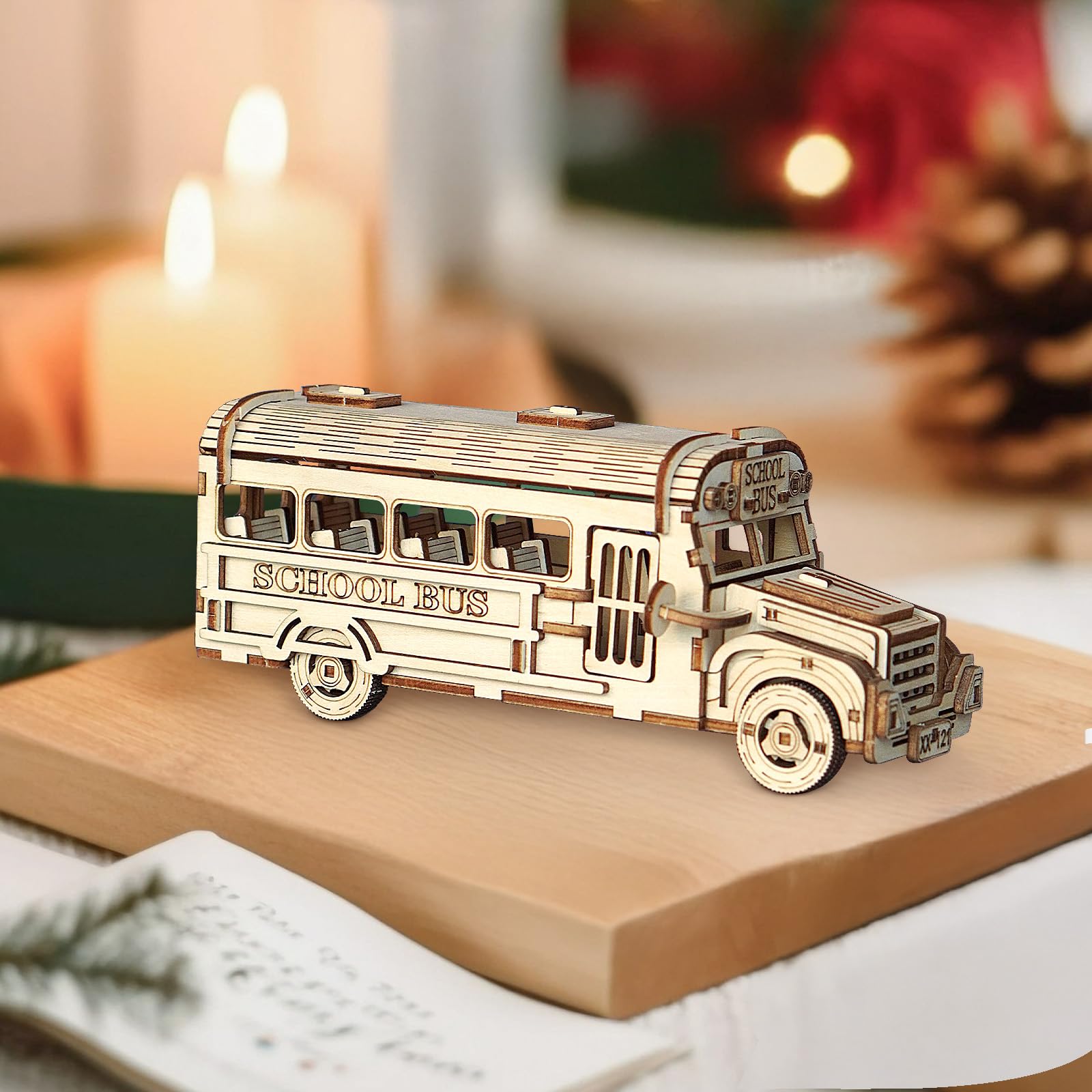 Cuteefun Modellini in Legno da Costruire Autobus Scolastico, Costruzioni Legno Adulti, Puzzle 3D Fai da Te
