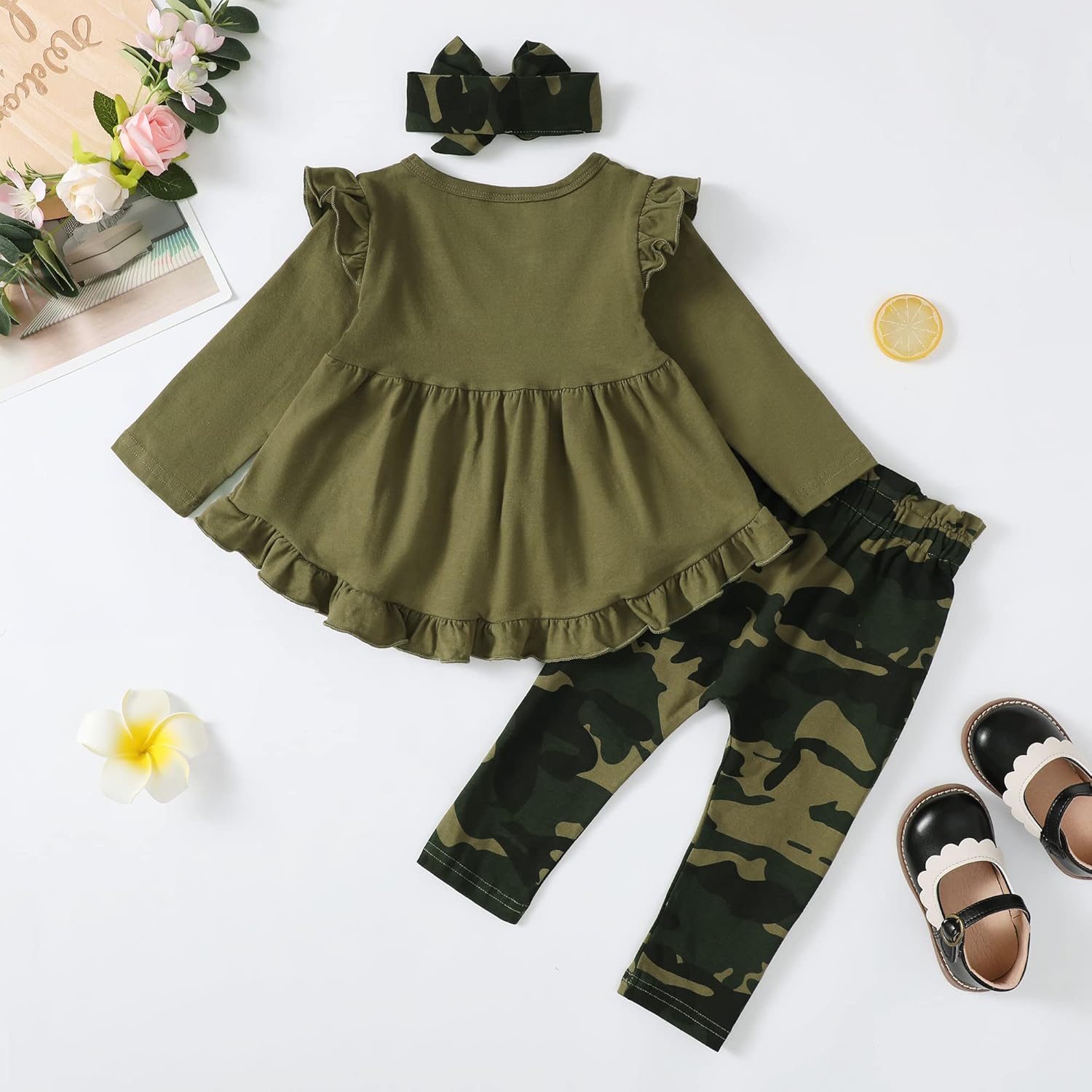 Kucnuzki Baby Girl Clothes Toddler Girl Outfit Ruffle Sleeve Shirt Floral Pant Set Fall Winter Clothing for Girl - Image 3