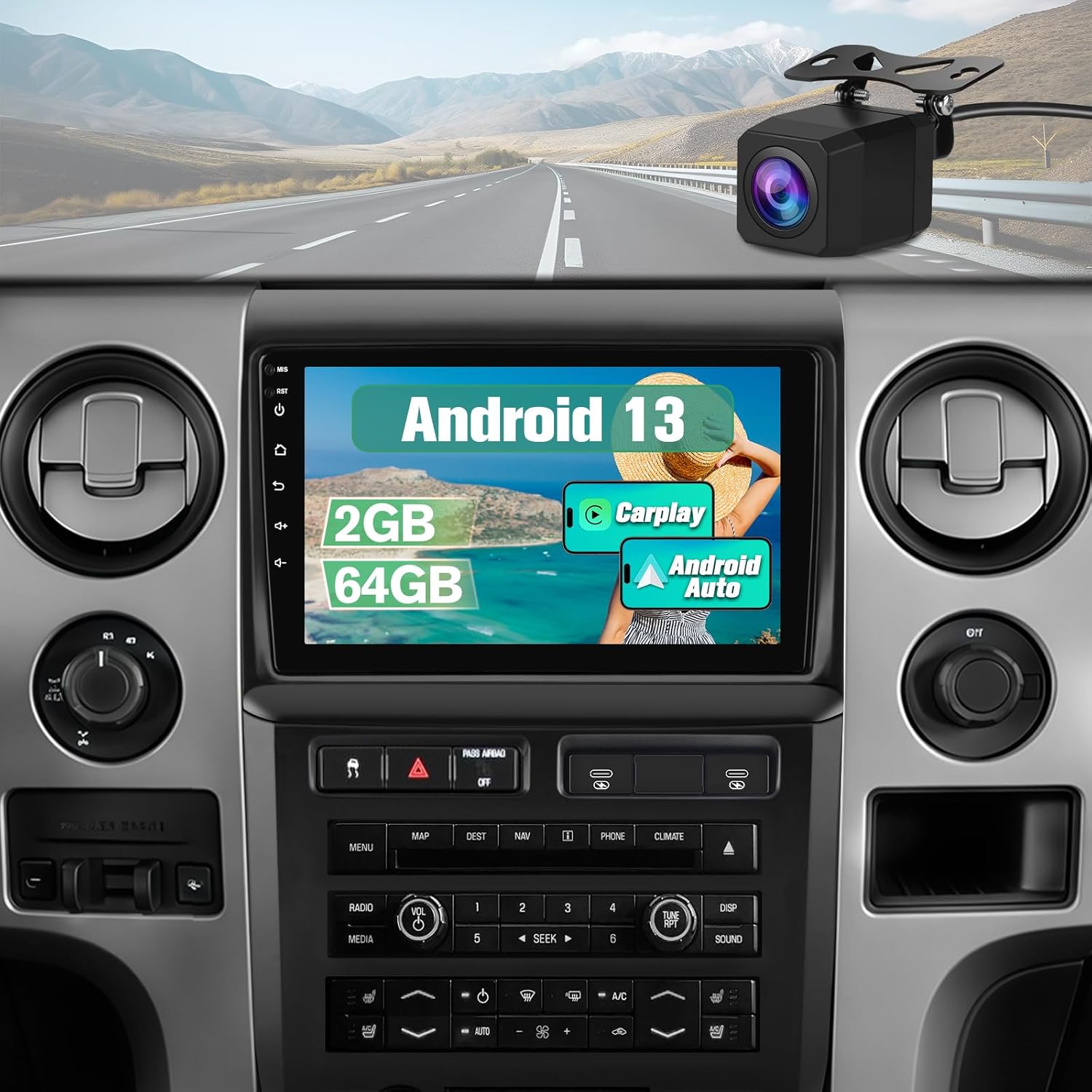 Car Radio Stereo Upgrade for Ford F150 2009-2012 Auto AC(Hi-end Model), Android Head Unit with 9 Inch Touch Screen/Backup Camera/Wireless CarPlay & Android Auto/Mirroring/WiFi/Bluetooth/SWC