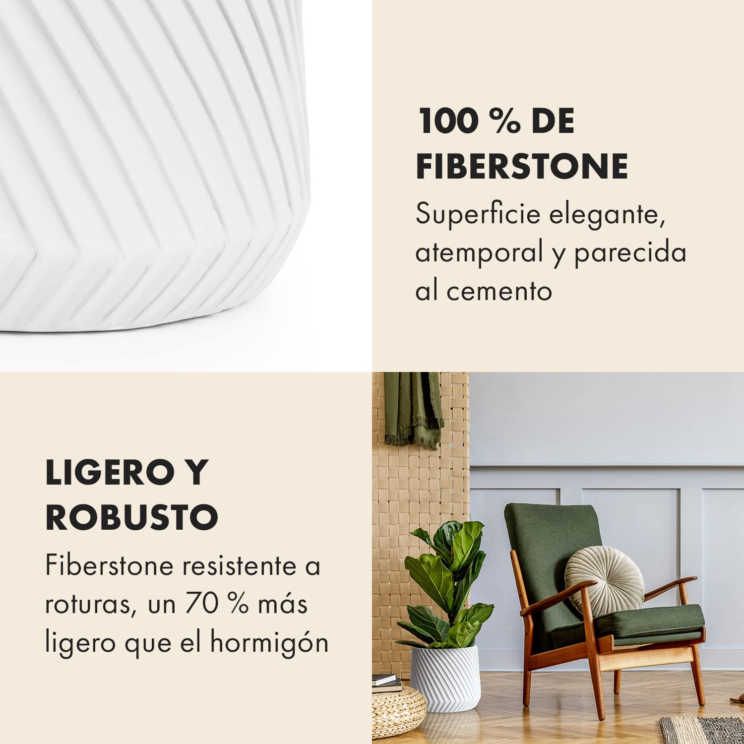 Fox & Fern Macetero, Maceteros Decorativos Interior, Macetas Exterior Grandes, Una Maceta Grande Plantas y Flores Resistente a Rayos UV y Heladas, Maceteros Exterior Tapón de Drenaje, Polystone