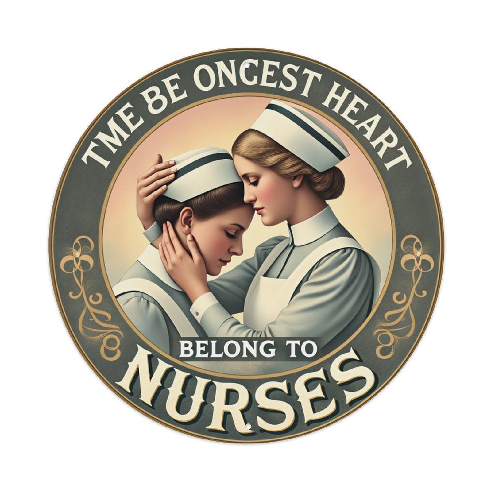 Nurse Embrace Heart Belong To Round Tin Sign Vintage Metal Poster, Home Bar Garage Man Cave Cafe Indoor & Outdoor Wall Decoration 8x8Inches