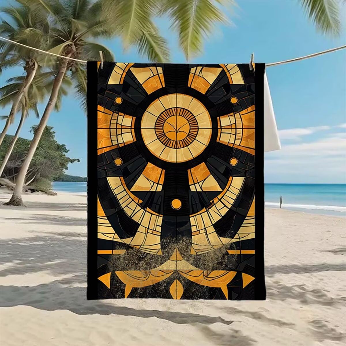 Telo Mare XXL 220x100cm/35x70cm, 2 Set Telo Mare Microfibra Moderno Asciugamano Palestra Uomo, Antisabbia, Leggero, Asciugatura Rapida, Teli da Spiaggia Grandi Accessori per Camping Natation Yoga I-55