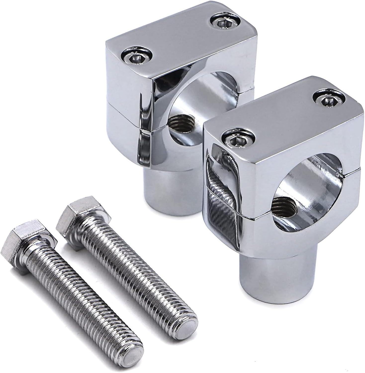 Chrome 1.25" Motorcycle 31.25mm Handlebar Riser Clamp Compatible with Harley Cruisers Choppers Elevated Handlebar Position, Improved Riding Comfort