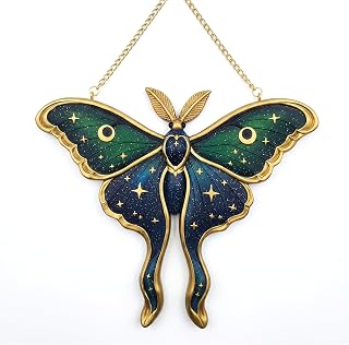 Stylor Celestial Moth Wall Decor, 3D Resin Whimsical Hanging Sculpture | Vintage witchy style, Hand-painted finish, Chain and brass-tone screw included, for bedroom office