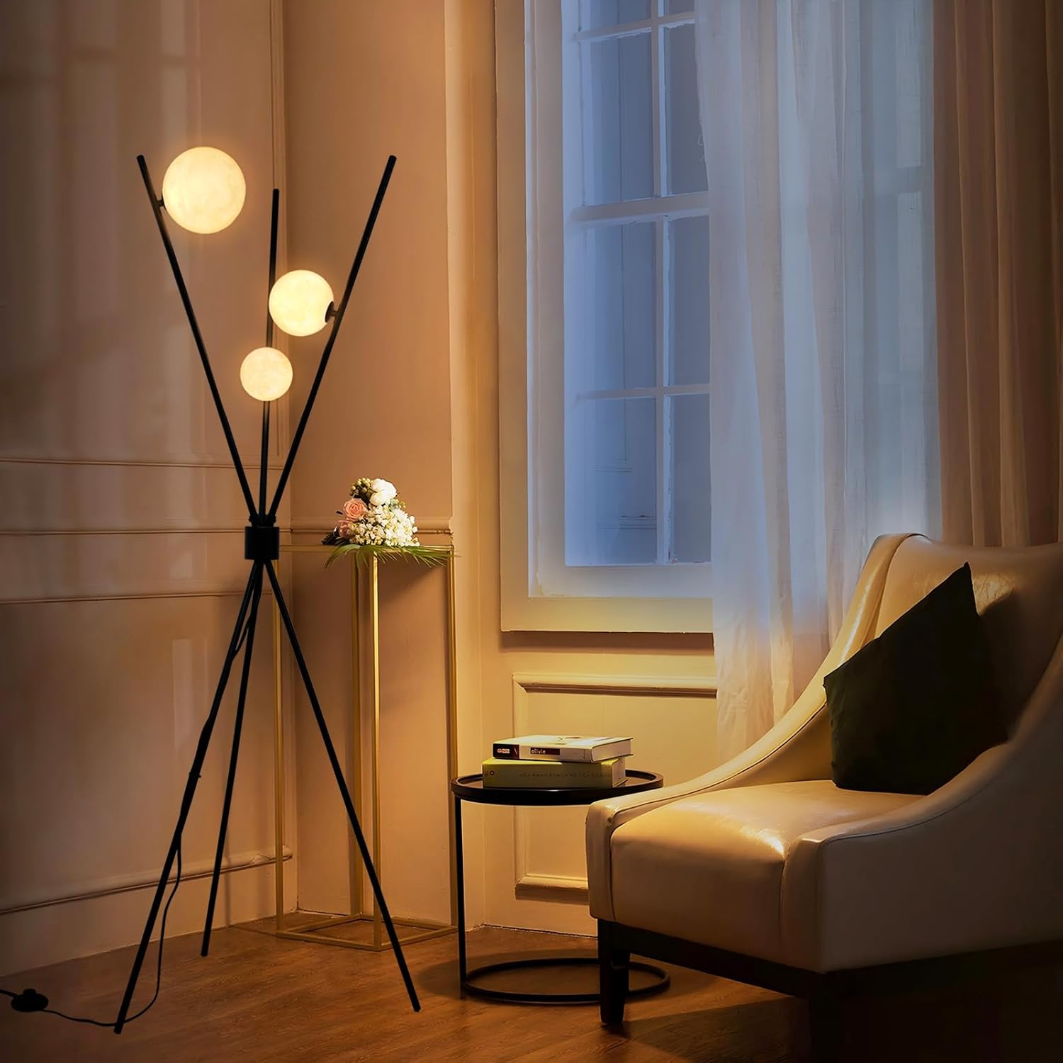 Floor Lamps for Living Room - Tall Floor Lamp 3D Printed Standing Lamp Modern Bedroom Floor Lamp Large Moon Floor Lamp with Remote Tripod Floor Lamp for Living Room,Bedroom,Office