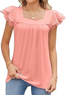 Top de Manga Corta con Pétalos, Top de Verano para Mujer con Retazos de Encaje, Color, Minimalista, Cómodo para Exteriores para el Trabajo