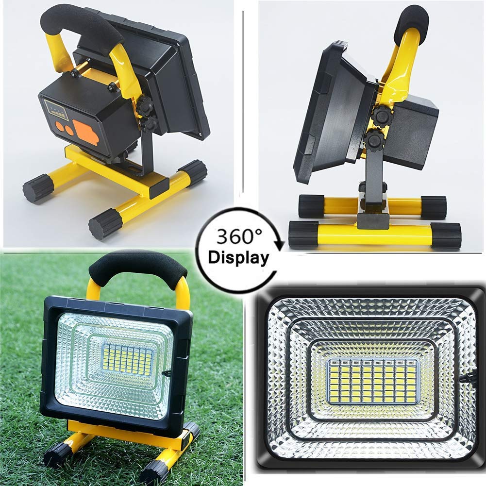 Faretto LED Ricaricabile, Faro LED Portatile, 100W 56 LED 8000 lumen, Proiettore da Cantiere LED con telecomando, Lamp da Lavoro Carica i dispositivi mobili tramite la porta USB, Lavoro continuo,9/20h
