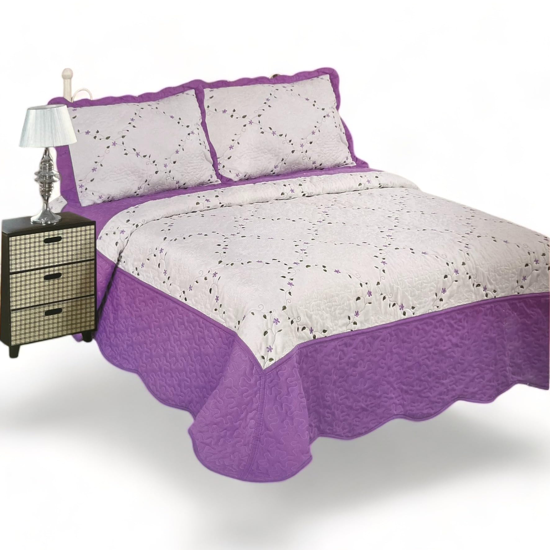 ZTex Colcha Boutí Bordada Ligera para Primavera Verano Otoño Invierno 100% Microfibra Extra Suave Funda Cojin incluida. Cubre Cama Multiusos Entretiempo (Cama 120/135-235x260 CM, J2629 Violeta)