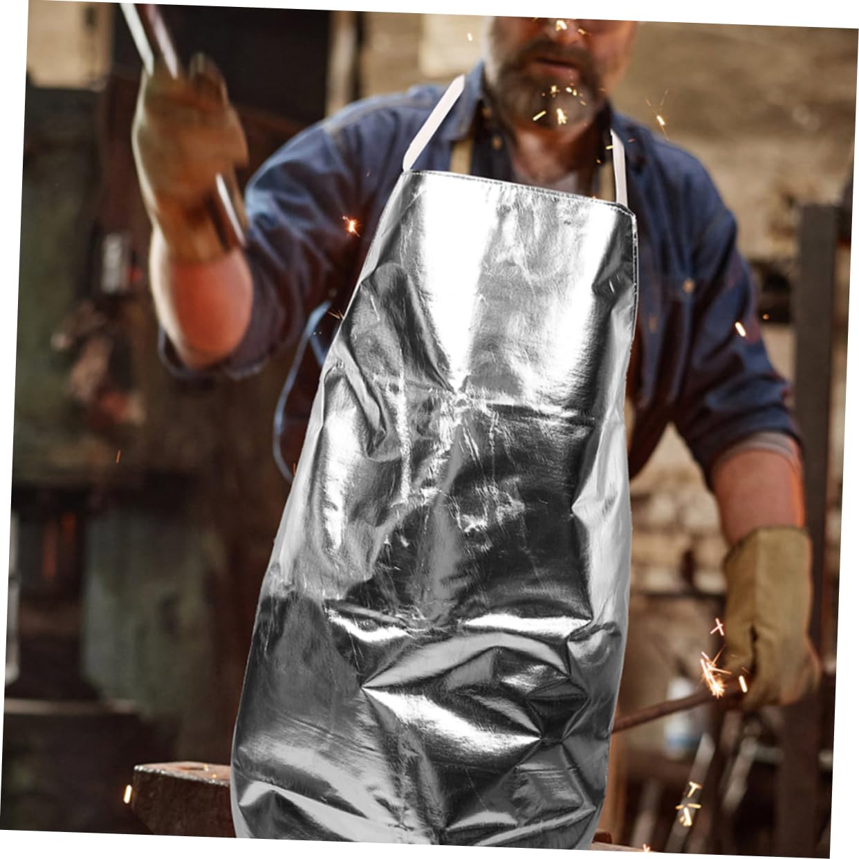 Feuerfeste Schürze mit Hitzeschutz und Alu Beschichtung für Schmelzen | Aramid Aluminiumplattierung, Verstellbare Träger, Leichtes Design, Silber, für Schwere Industrieeinsätze