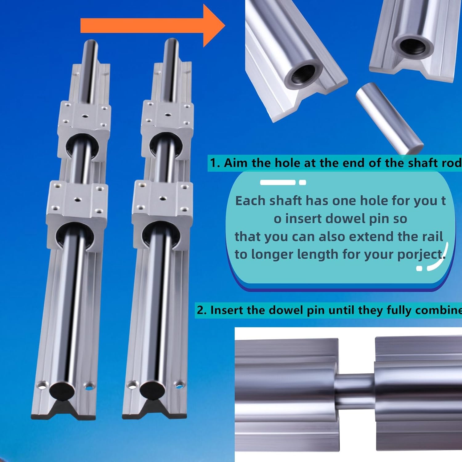 SBR20 Linear Rail 3000mm 4 PCS 1500mm Linear Slide Rails and 8 PCS SBR20UU Square Type Bearing Blocks + 4 PCS Dowel Pins for Automated Machines Equipments and DIY CNC Routers