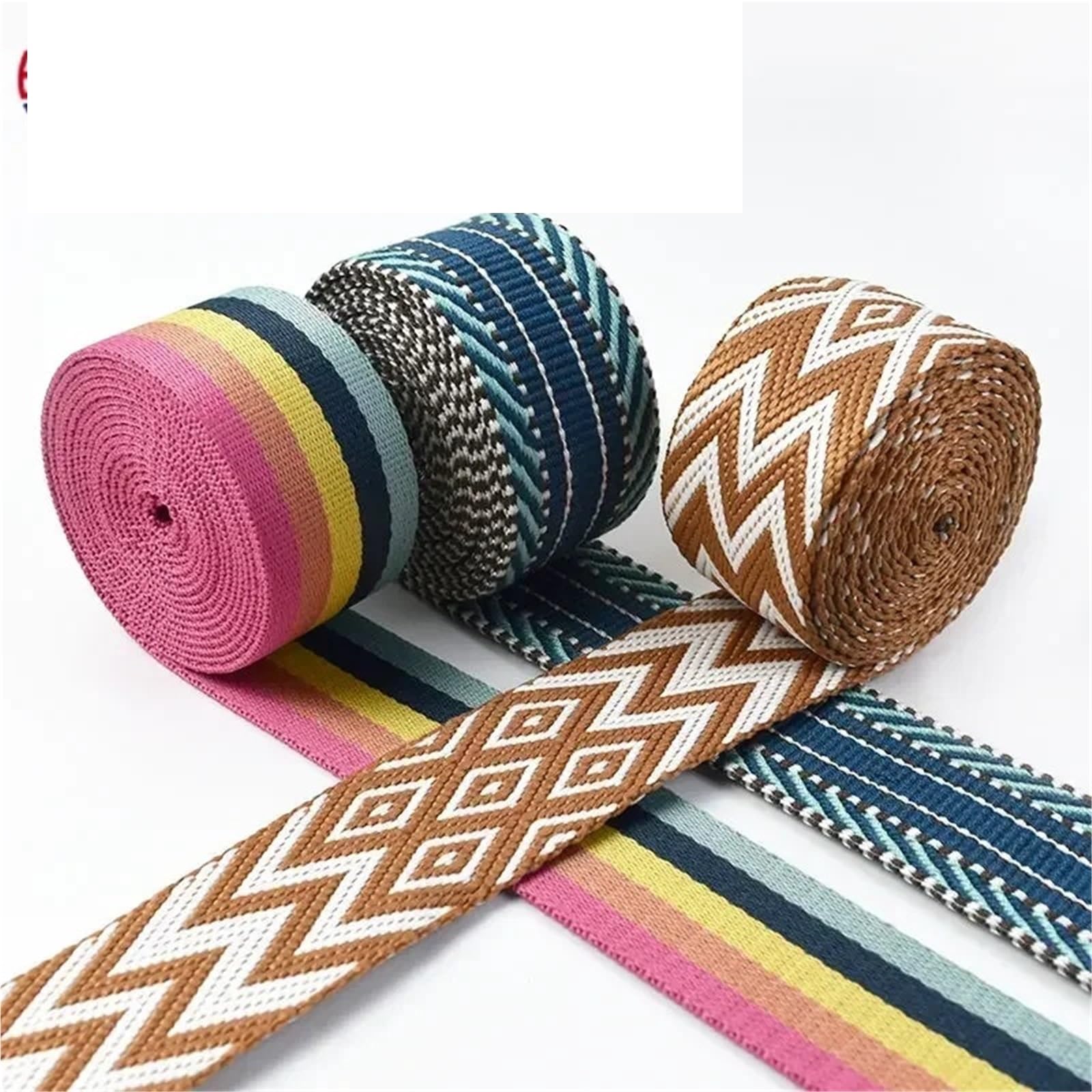 Cinta Jacquard Cinta de correas poliéster Jacquard 2-5 metros y 38mm espesor for bolsa equipaje, correa hombro, accesorios costura DIY(RD053-06,38mm-5Meters)