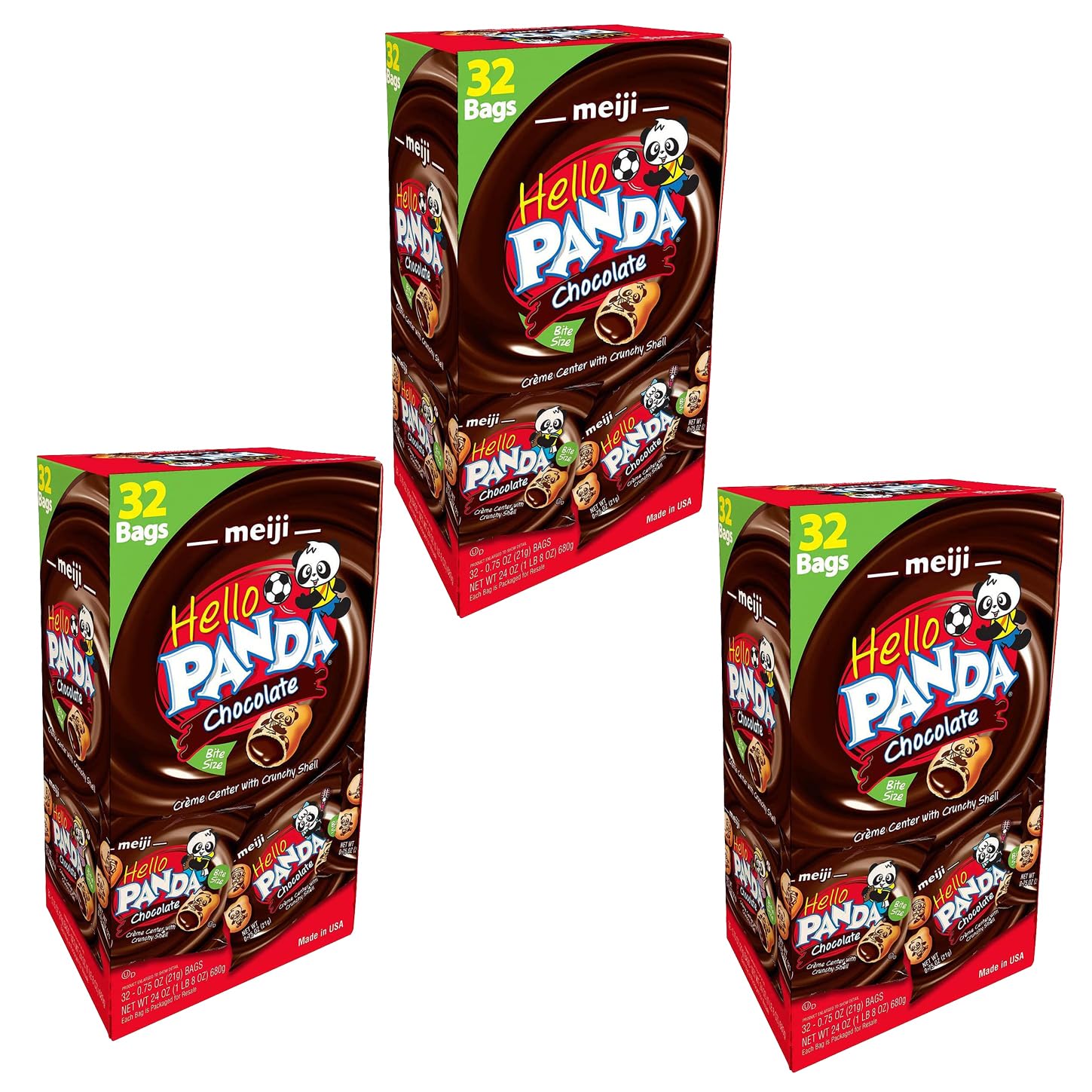 3 pack Meijii Hello Panda Chocolate Creme Filled Cookies 32-Count 0.72 Oz Bags 24 Ounce (3pack x 24 Ounce)