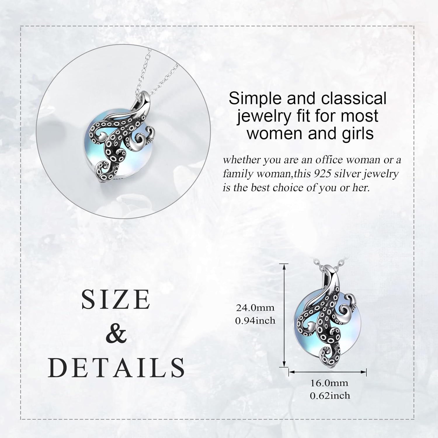 Octopus Necklace for Women 925 Sterling Silver Octopus Pendant Moonstone Jewelry Gift - Image 5
