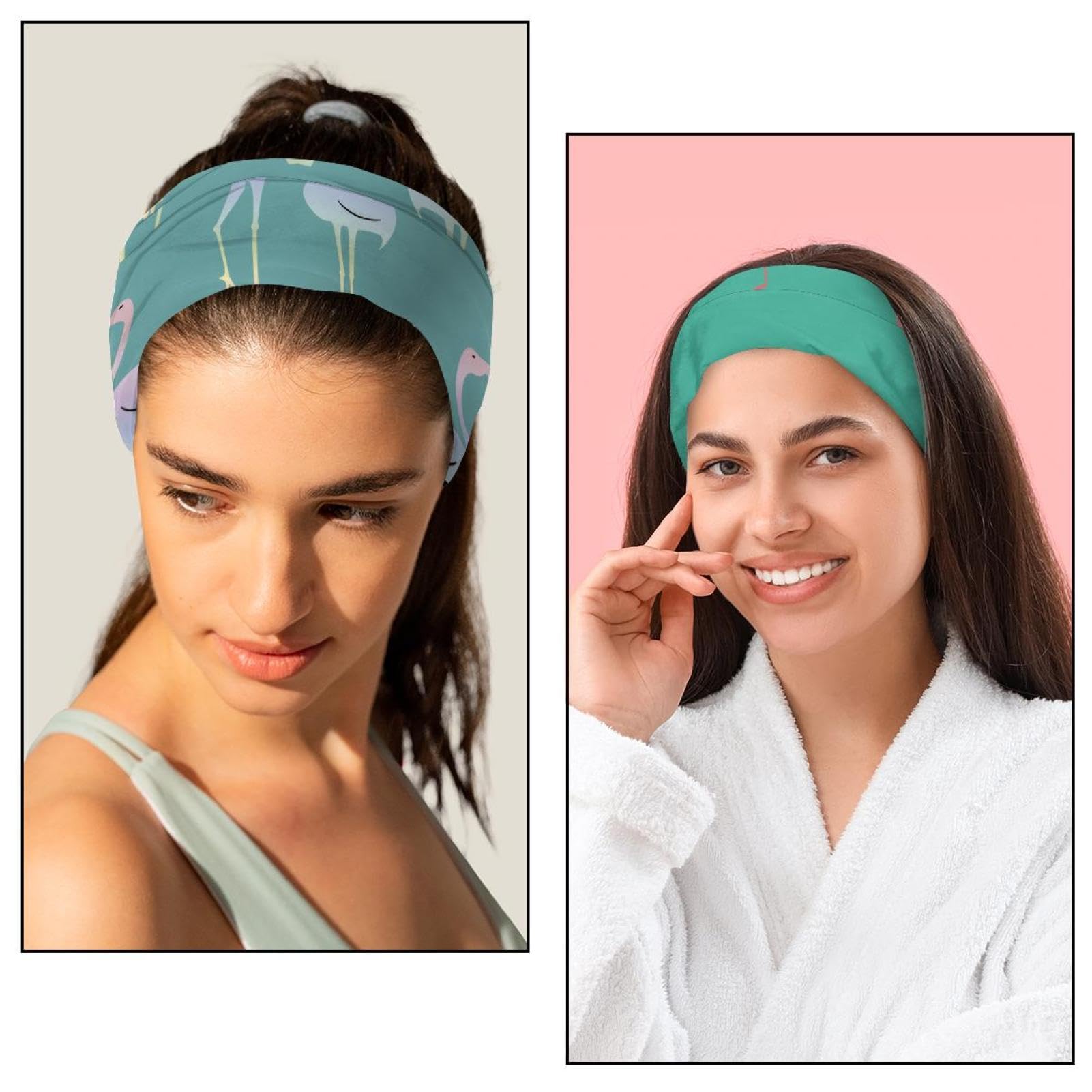 Lot de 6 bandeaux larges pour femme - Turban antidérapant - Motif flamant rose - Pour yoga, sueur, sport, entraînement