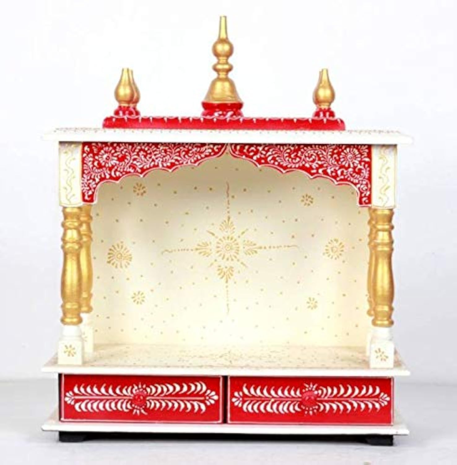 Kamdhenu Art and Craft Wooden Temple (White), 18 Inch