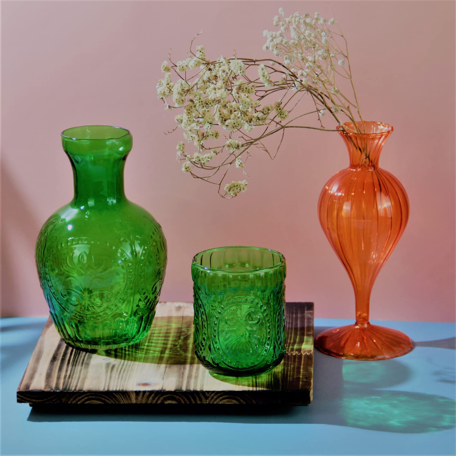 Set Da Tè Vintage In Vetro Con Caraffa E Bicchiere | Motivo Gemma Gobba | Capacità 440ml+150ml | Regalo Idea