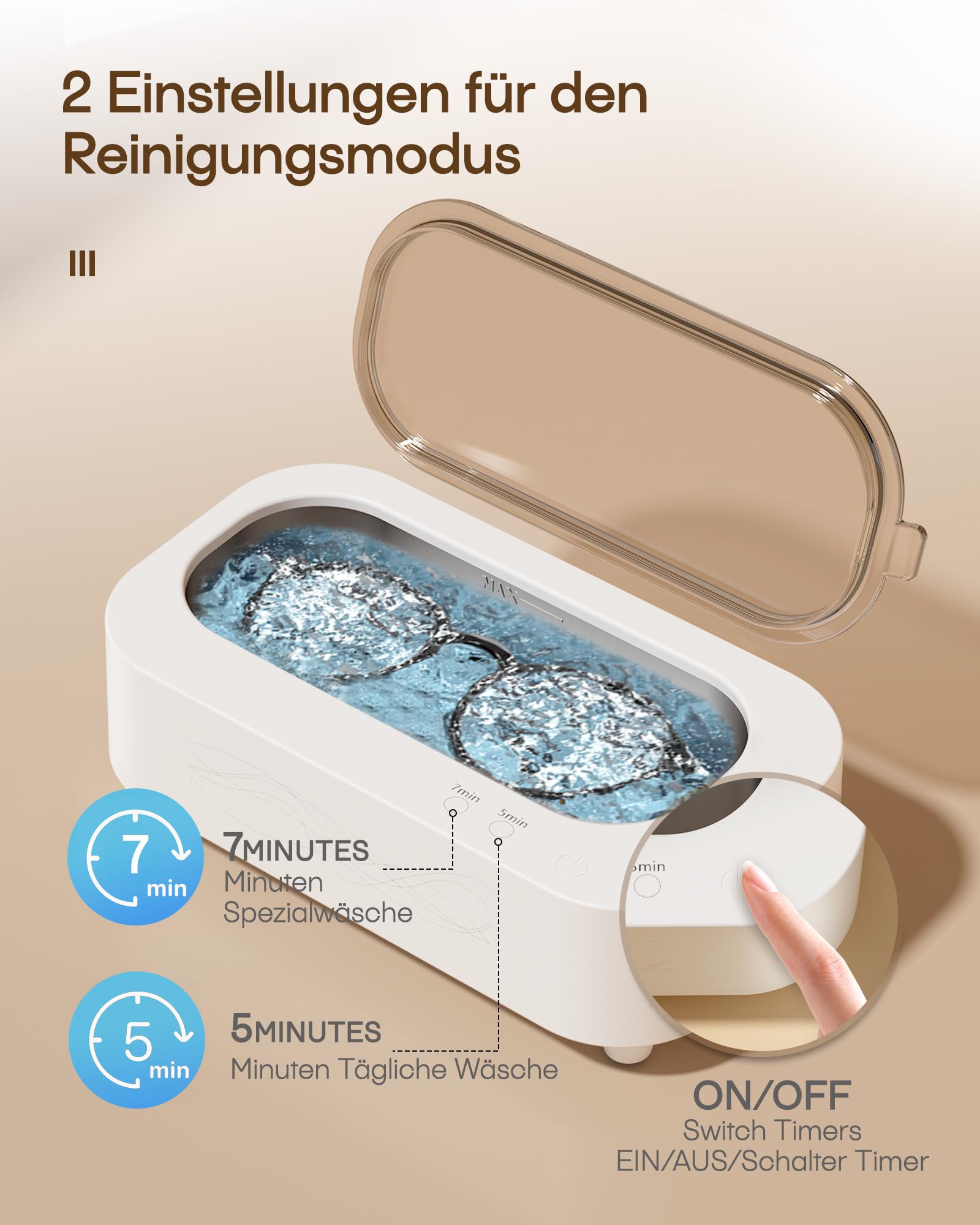 Ultraschallreinigungsgerät, Professionelle 48KHz-Ultraschallreiniger/Brillenreinigungsgerät für Schmuck, Zahnprothese, Halter, 2 Reinigungsmodi/360°Tiefenreinigung,350ML 304 Edelstahltank,Geräuscharm | Ultraschallreiniger für Mundschutz, Aligner, Nachtsch