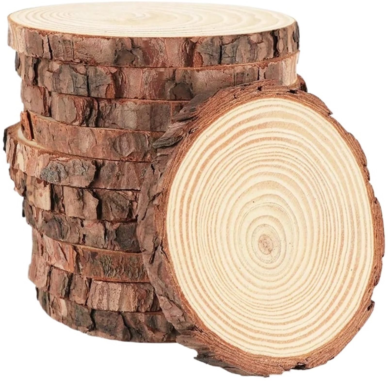 madera redonda sin procesar con corteza, 3-16 cm/1-10 piezas de rodajas de madera de pino natural gruesas, redondas, sin terminar, con discos de troncos de corteza de árbol, manualidades de bricolaje,
