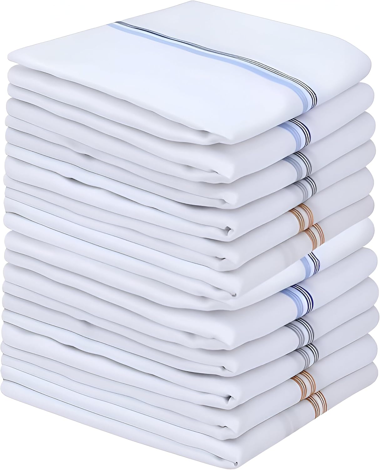 Men's Cotton Handkerchief - Pack of 10 Soft & Durable Hankies for Men | White Handkerchief with Color Border | Pure Cotton Kerchiefs for Gentlemen, Office, and Daily Use