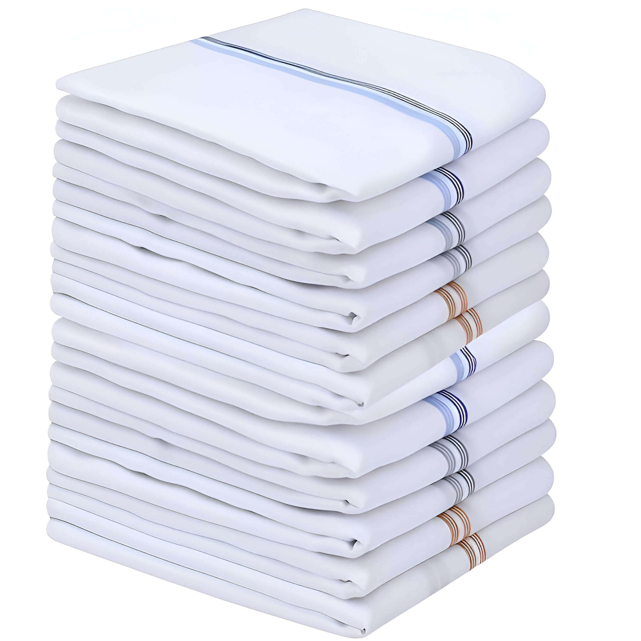 Men's Cotton Handkerchief - Pack of 12 Soft & Durable Hankies for Men | White Handkerchief with Color Border | Pure Cotton Kerchiefs for Gentlemen, Office, and Daily Use