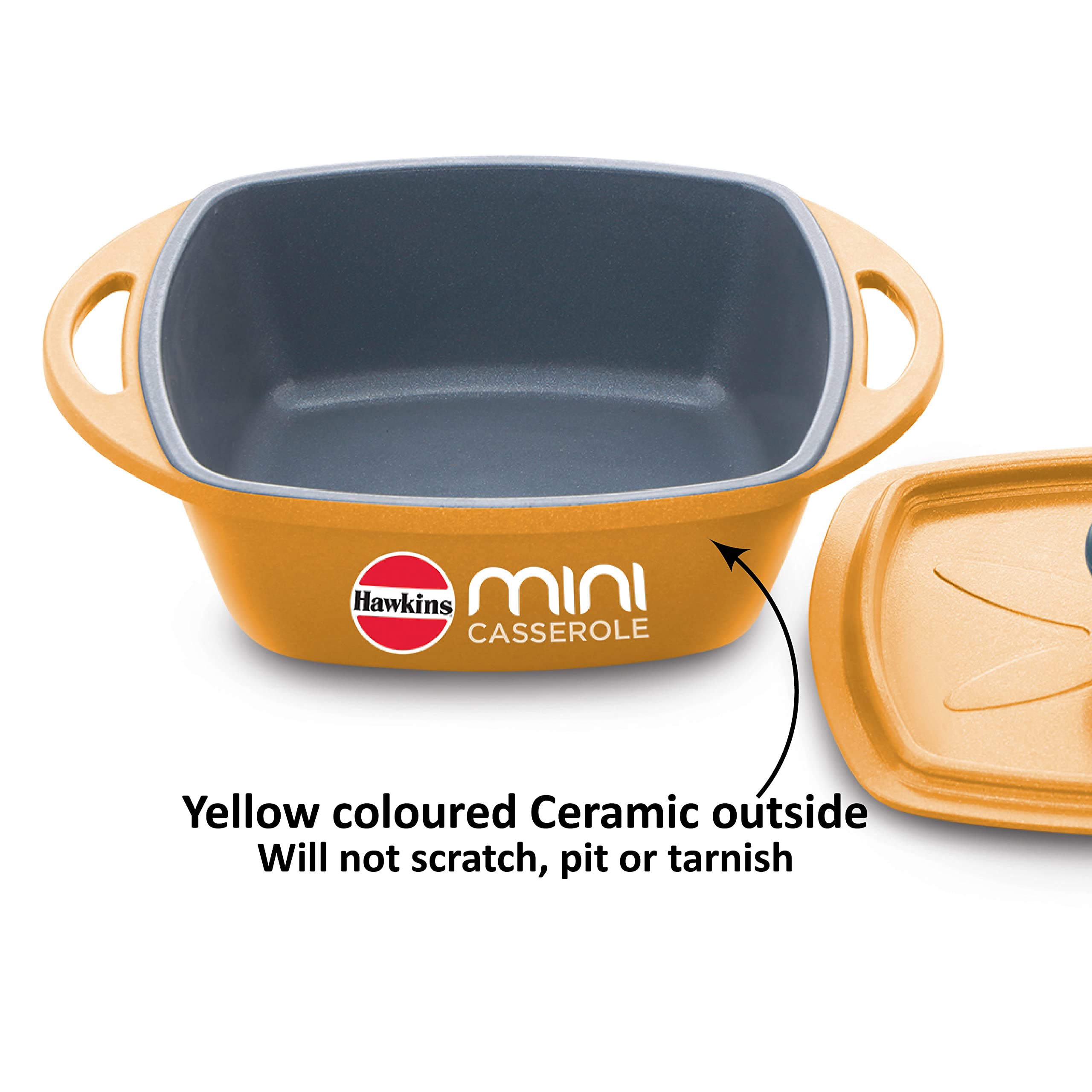 Hawkins Aluminium 0.75 liter Mini Casserole With Lid, Square Series Die-Cast Pan For Cooking, Reheating, Serving And Storing, Yellow (Mcsy75) 4