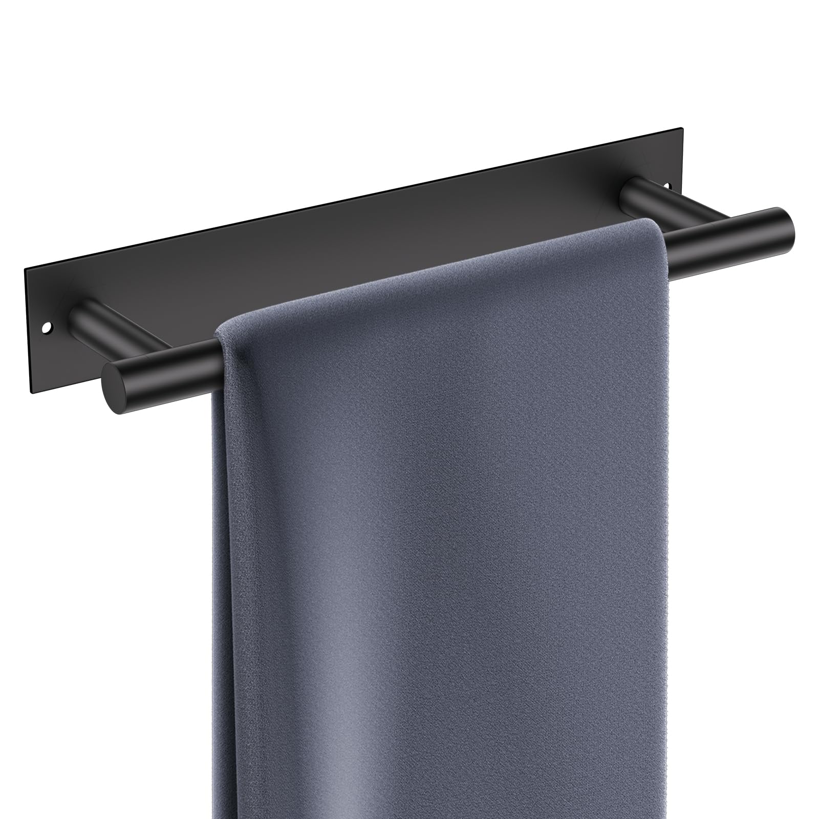 YACVCL Self Adhesive Bathroom Towel Bar, Matte Black 304 Stainless Steel Bath Accessories Towel Rail Hanger, Square Hand Towel Holder Wall Mounted for Bathroom Kitchen Lavatory