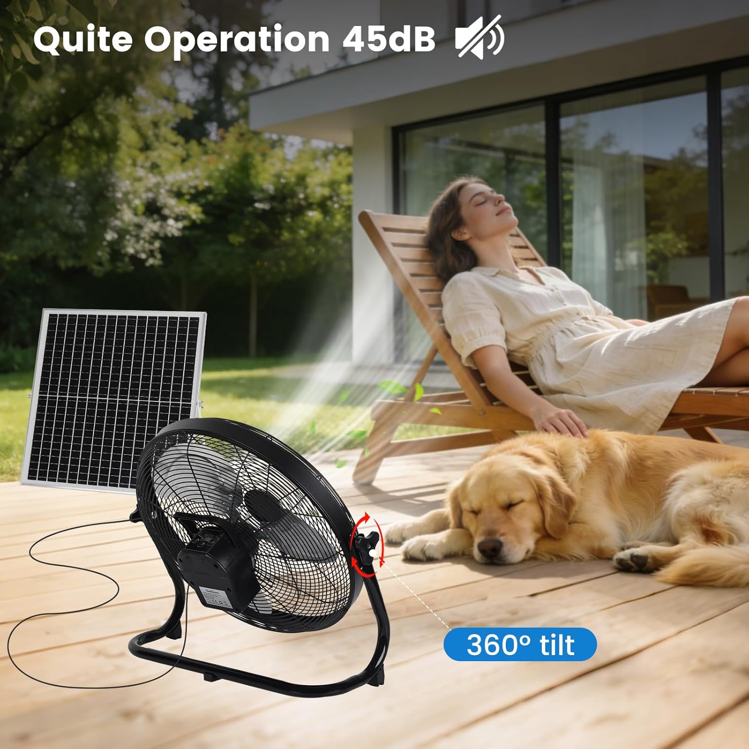 16'' Solar Powered Fan with 35W Solar Panel, Rechargeable Battery Operated Floor Fan with 23FT Cable, Cordless Portable Outdoor Fans for Home, Camping, Chicken Coop, Greenhouse, Power Outages