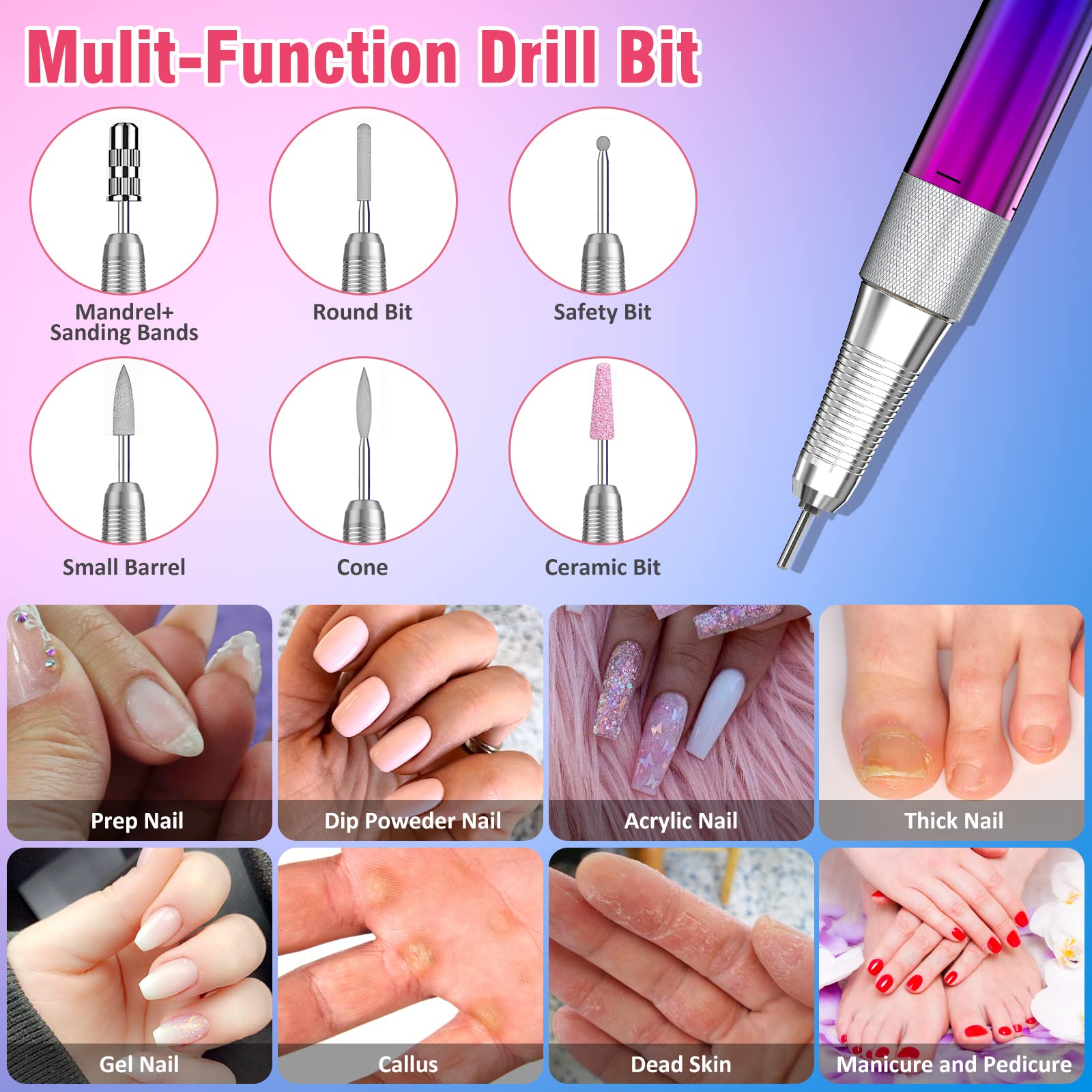 Fresa per Unghie Professionale 35000 RPM Portatile Lima Elettrica per Unghie per Manicure e Pedicure, con Display a LED per Saloni di Unghie, Manicure DIY