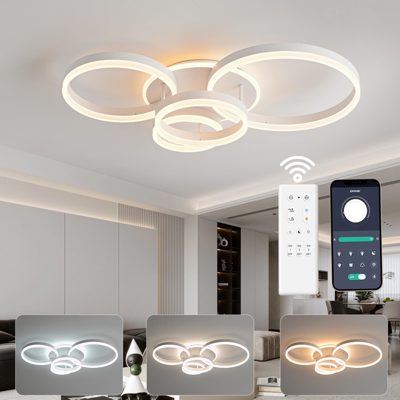 BLMYL Lampada da soffitto a LED dimmerabile, 3000 K – 6000 K, 72 W, 7200 lm, lampada da soffitto, 78 cm, anelli a LED, per camera da letto, cameretta dei bambini, cucina, corridoio