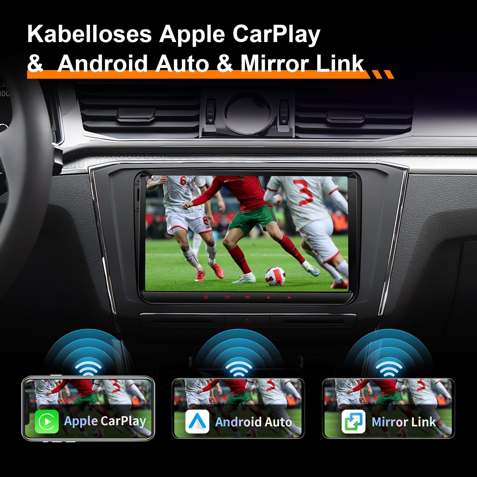 9’’ DAB Autoradio Android 14 für Golf 5/6, VW T5, Polo 6R, 4GB+64GB Wireless CarPlay, Android Auto, Built-in DAB, 2 Din, 8 Core, 4G, Navi, BT5.0, WiFi, USB, FM,TPMS,OBD2, Voice Control