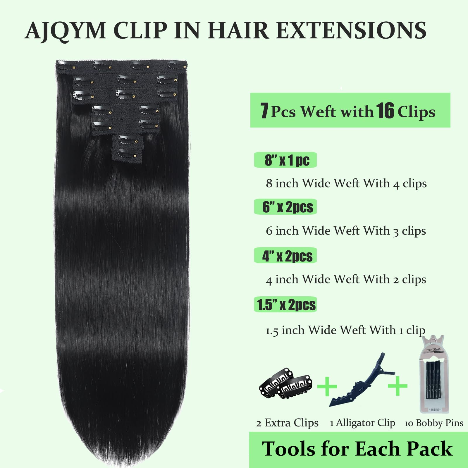 16in Clip-In Human Hair Extensions 7pc Set 120g Heat Stylable Amazon.com : Clip In Hair Extensions - Real Human Hair 16  main image 2